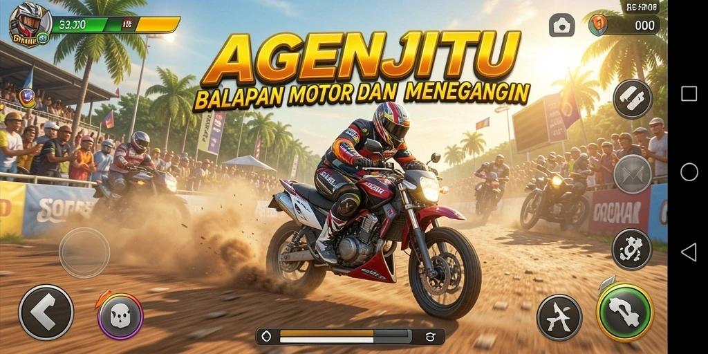 Tampilan gameplay balapan motor yang intens dan mendebarkan.