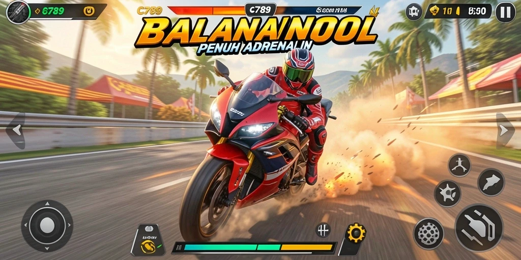 Tampilan gameplay menegangkan dari balapan motor di C789.