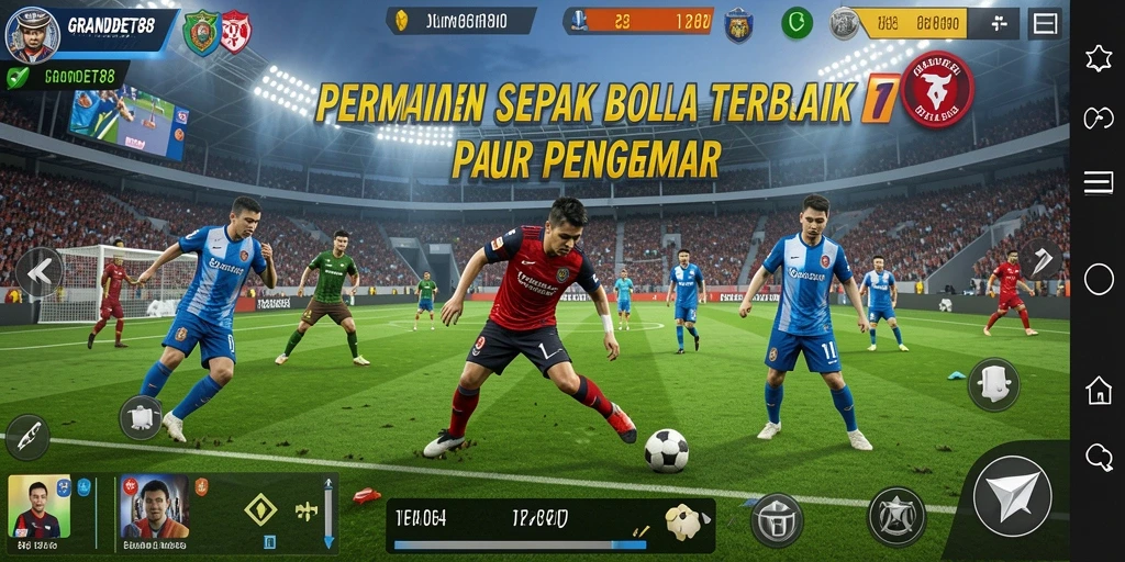 Screenshot permainan yang menunjukkan aksi mendebarkan di lapangan sepak bola.
