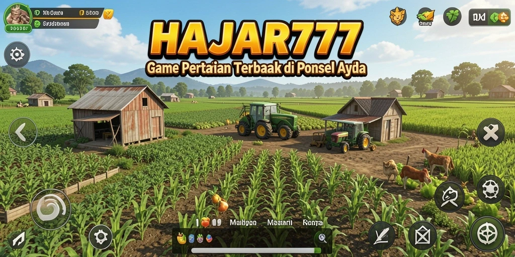 Screenshot utama HAJAR777 menampilkan gameplay bertani yang seru.