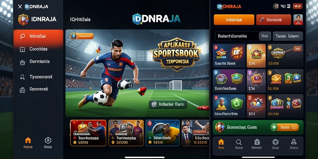 Tampilan screenshot utama IDNRAJA menunjukkan fitur Sportsbook terbaru.