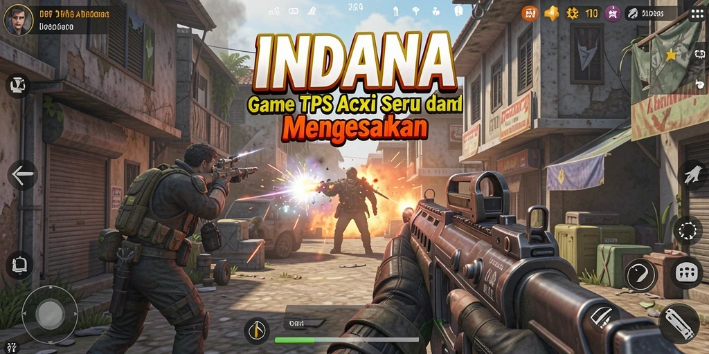 Tampilan gameplay mendebarkan di INDAAA dengan aksi tembak-menembak.