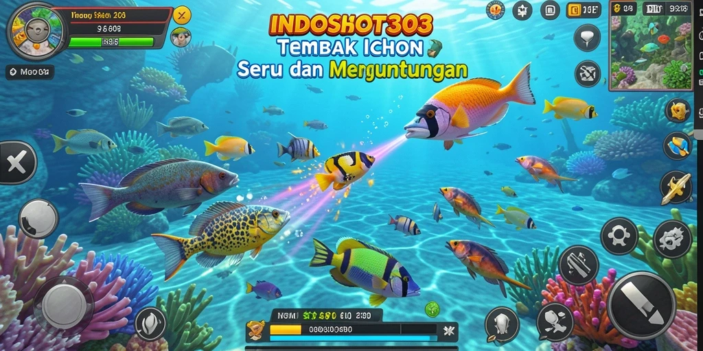 Tampilan gameplay seru INDOSLOT303 saat menembak ikan.