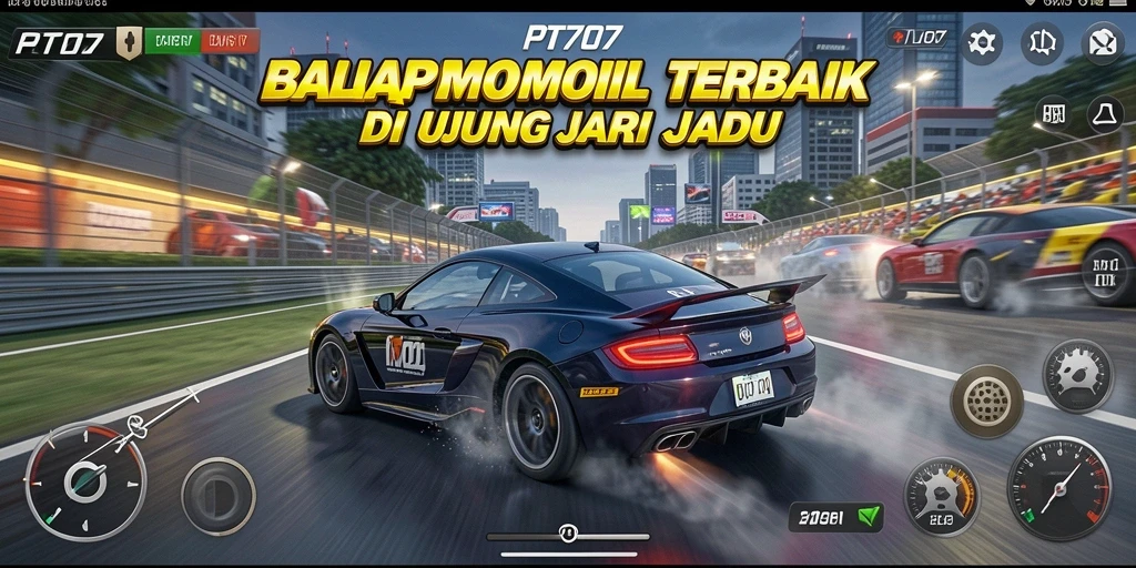 Screenshot gameplay PT707 menunjukkan aksi balap penuh ketegangan.