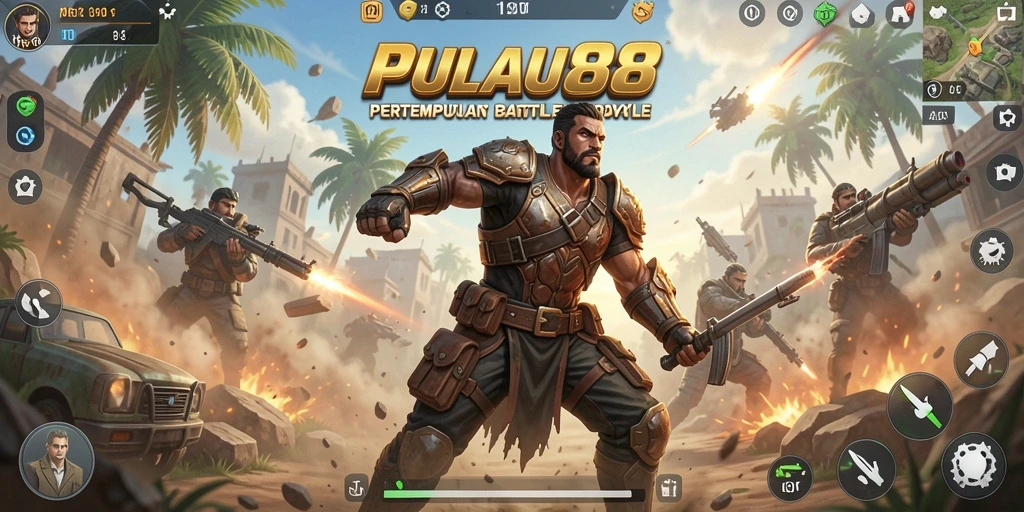 Screenshot gameplay PULAU88 menunjukkan aksi pertempuran yang mendebarkan di pulau.