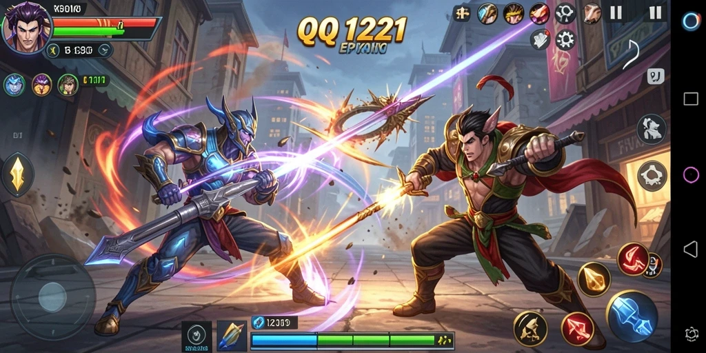 Gameplay seru dalam QQ1221, pertarungan antar karakter yang mendebarkan.