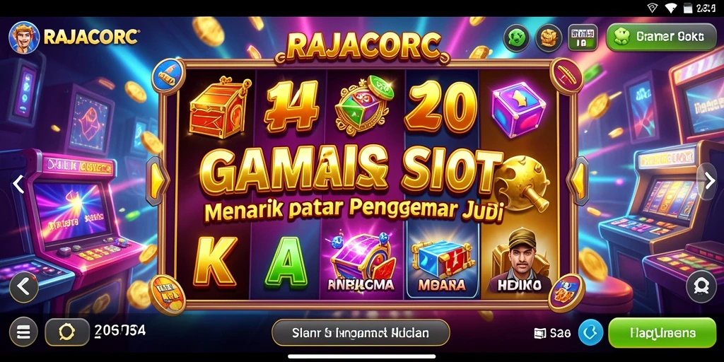 Tampilan menarik dari gameplay RAJACORC dengan mesin Slot yang berwarna-warni.