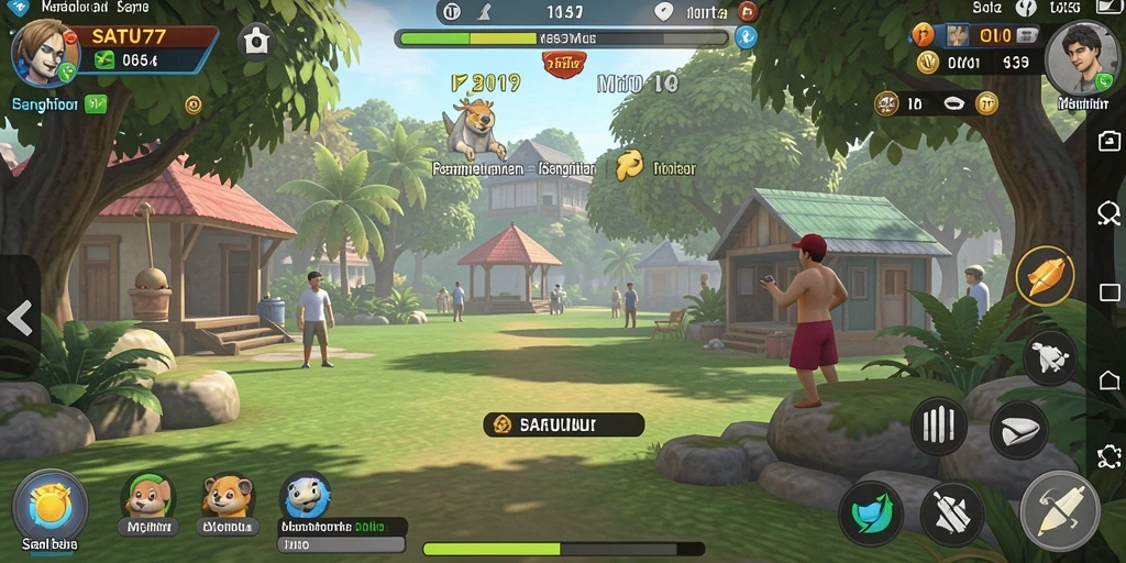 Screenshot utama SATU77 menunjukkan gameplay seru dan penuh warna.