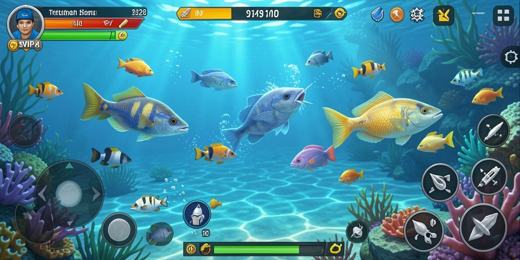 Screenshot gameplay SVIP4 yang menunjukkan serunya menembak ikan.