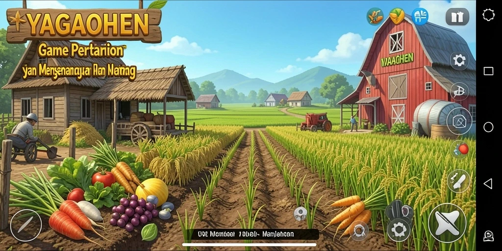 Screenshot gameplay YAGAOHEN menampilkan ladang yang subur dan karakter yang aktif.